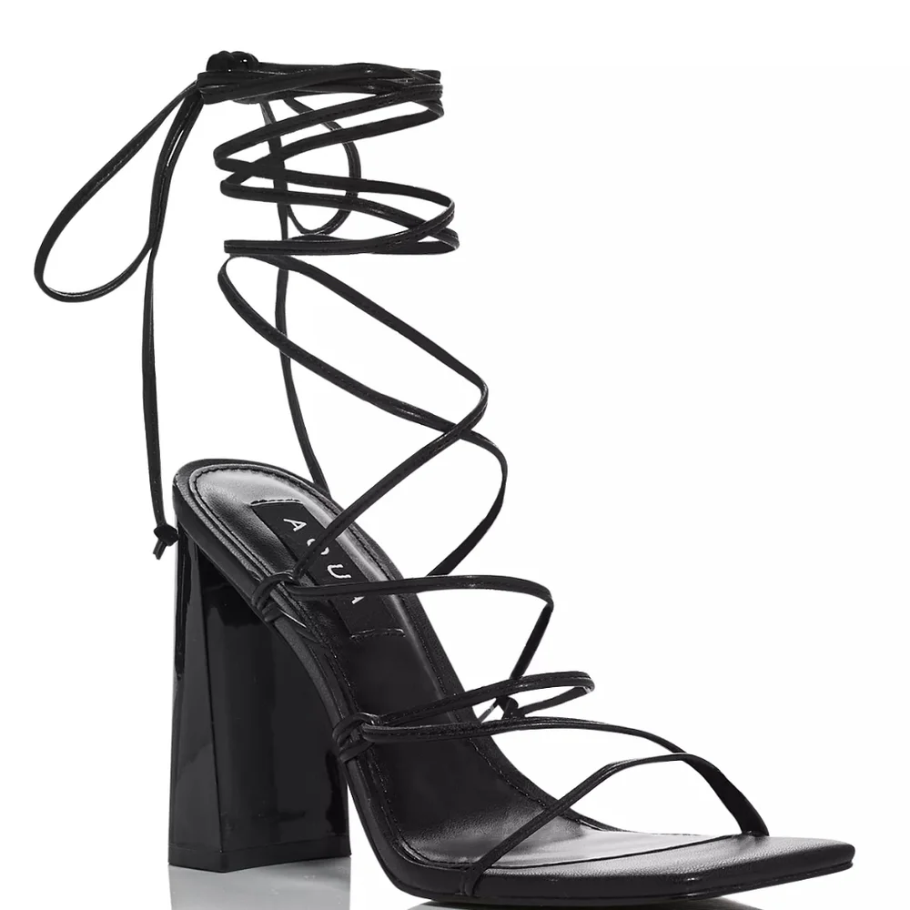 AQUA Women's Leah Ankle Tie High Heel Sandals. - Picture 2 of 8